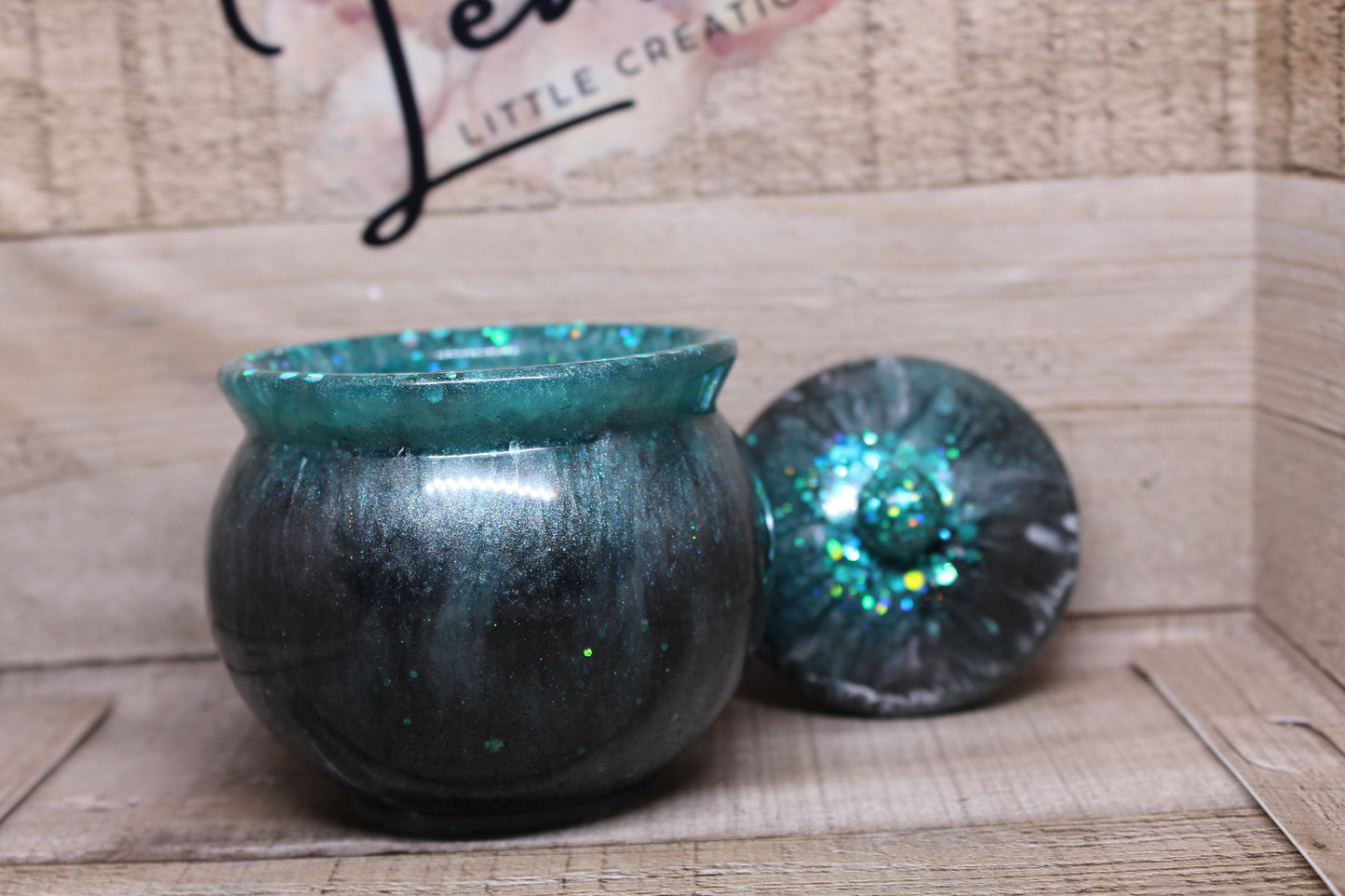 Teal & Black Pot with glitter