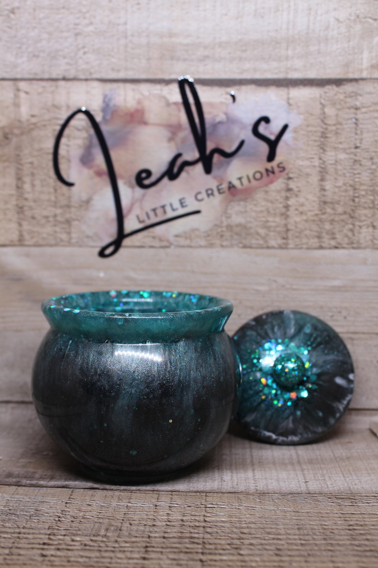 Teal & Black Pot with glitter