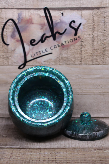 Teal & Black Pot with glitter