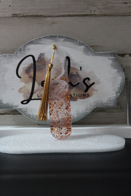 White & Glitter Bookmark w/Gold Tassel