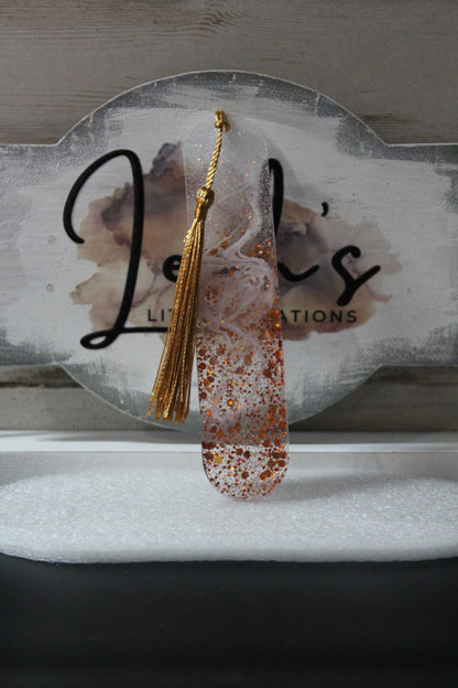 White & Glitter Bookmark w/Gold Tassel