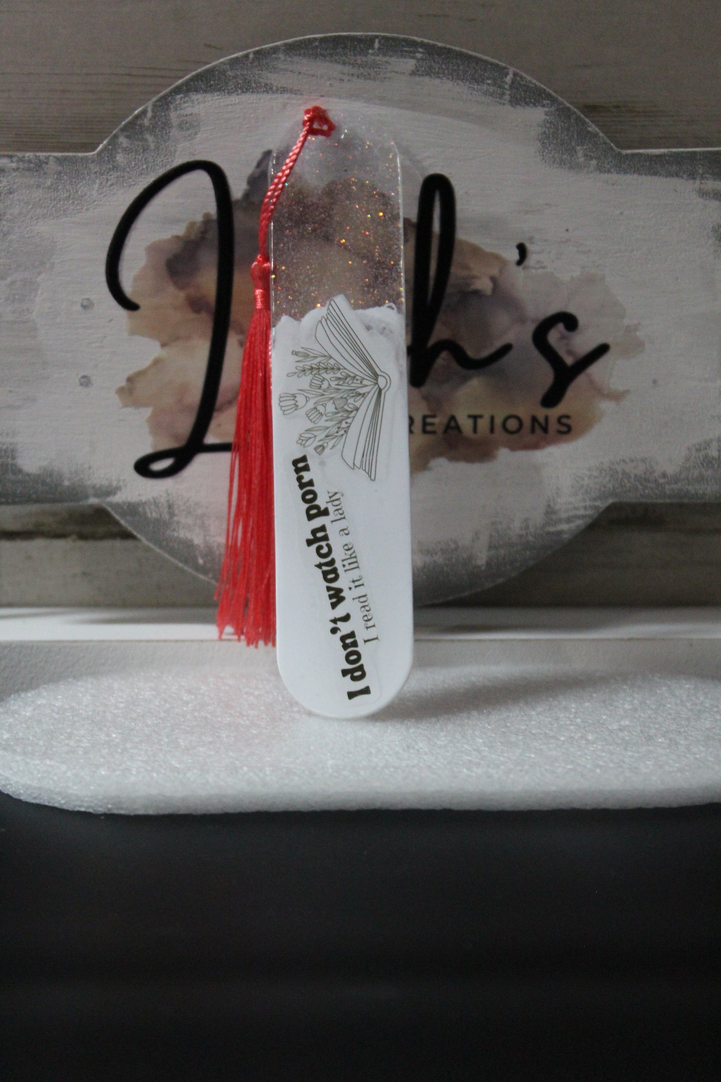 White, Glitter w/Coral Tassel