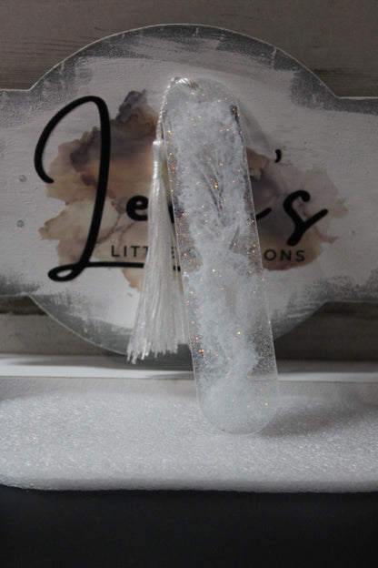 White & Glitter W/White Tassel Bookmark